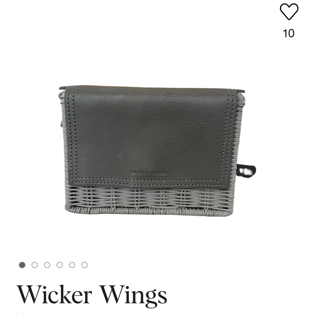 Wicker Wings Gray Leather and Wicker Clutch